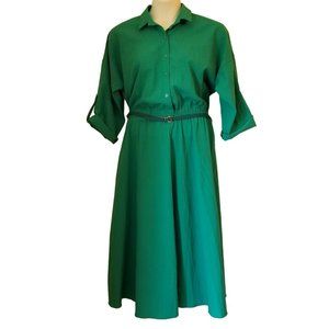 Vintage‎ Modest 16 Green Blue Half Sleeve Belted House Dress USA Pockets Cosplay